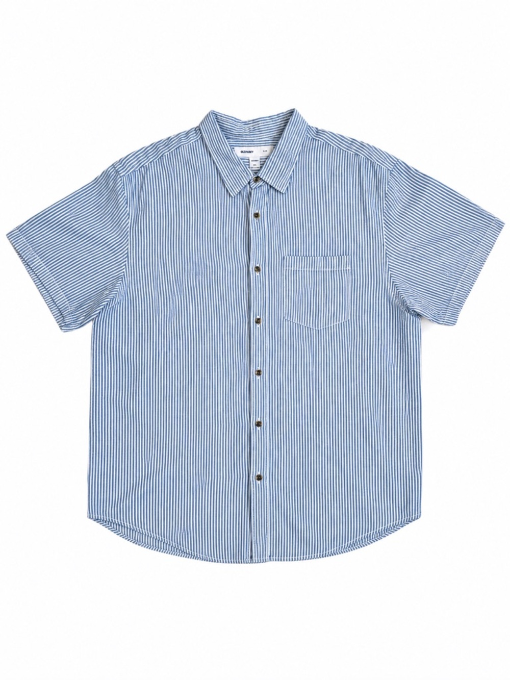 Old Navy Men Slim Fit Blue White Stripe Short Sleeve Button Down XXL